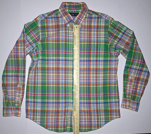 Ralph Lauren Mens Orange Green Plaid Long Sleeve Button Up Shirt Size Large - Picture 10 of 11
