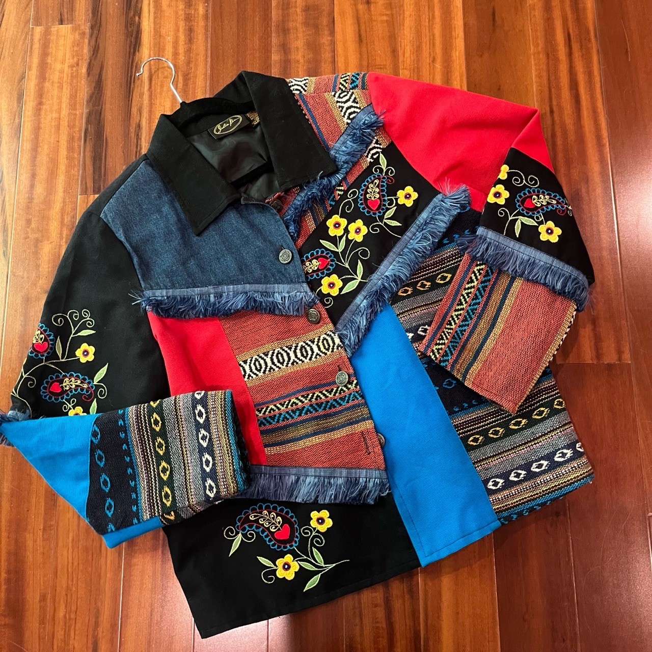 Julia Kim Multicolor Jacket Patchwork Floral Embr… - image 1