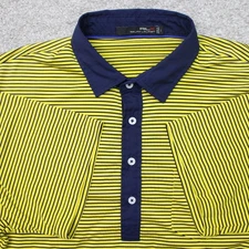 RLX Ralph Lauren Polo Shirt Mens Large Yellow/Blue Striped Golf Short Sleeve