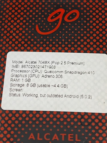 Alcatel 7048X Pop 2 5 Premium RAM 1GB 8GB - Usado Laboral Pero Anticuado Android - Imagen 5 de 6
