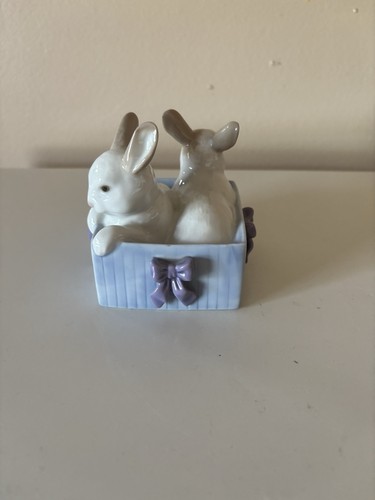 Rara coppia coniglietto Lladro 2 coniglietti in cesto. NUOVO - Foto 3 di 7