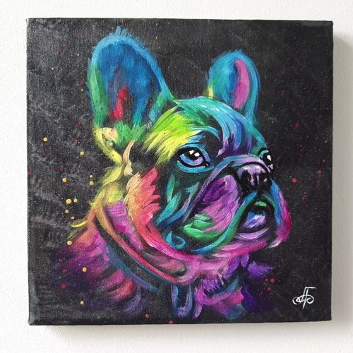 Original Colorful Dog Portrait Acrylic Painting Canvas Animal Pet Wall Art - Picture 7 of 24