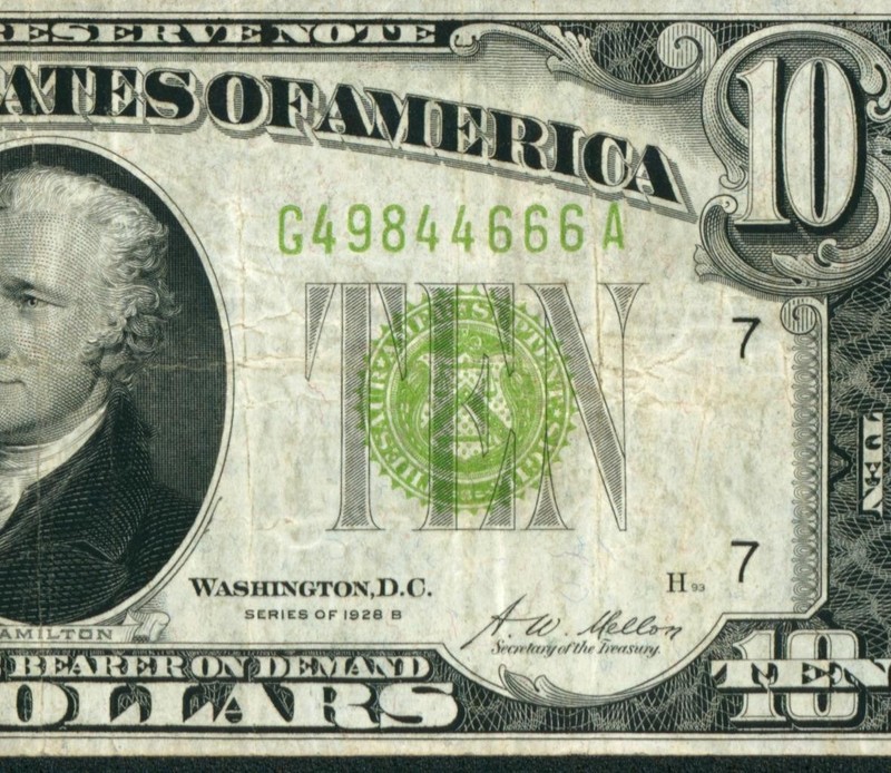 $10 1928 LGS LIME ((LIGHT GREEN SEAL)) Federal Reserve Note ** PAPER CURRENCY