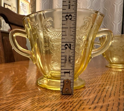 Federal Glass Cream and Sugar Set, Depression Glass, Madrid Pattern Yellow - Picture 9 of 24