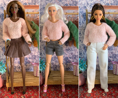 Handmade Pink Mohair Sweater for dolls Barbie Standard, Curvy or Poppy Parker.