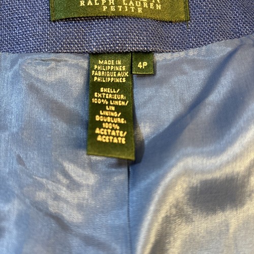 Polo Ralph Lauren women linen Blazer Size 4P Vibrant Blue 3/4 Sleeves - Picture 8 of 12