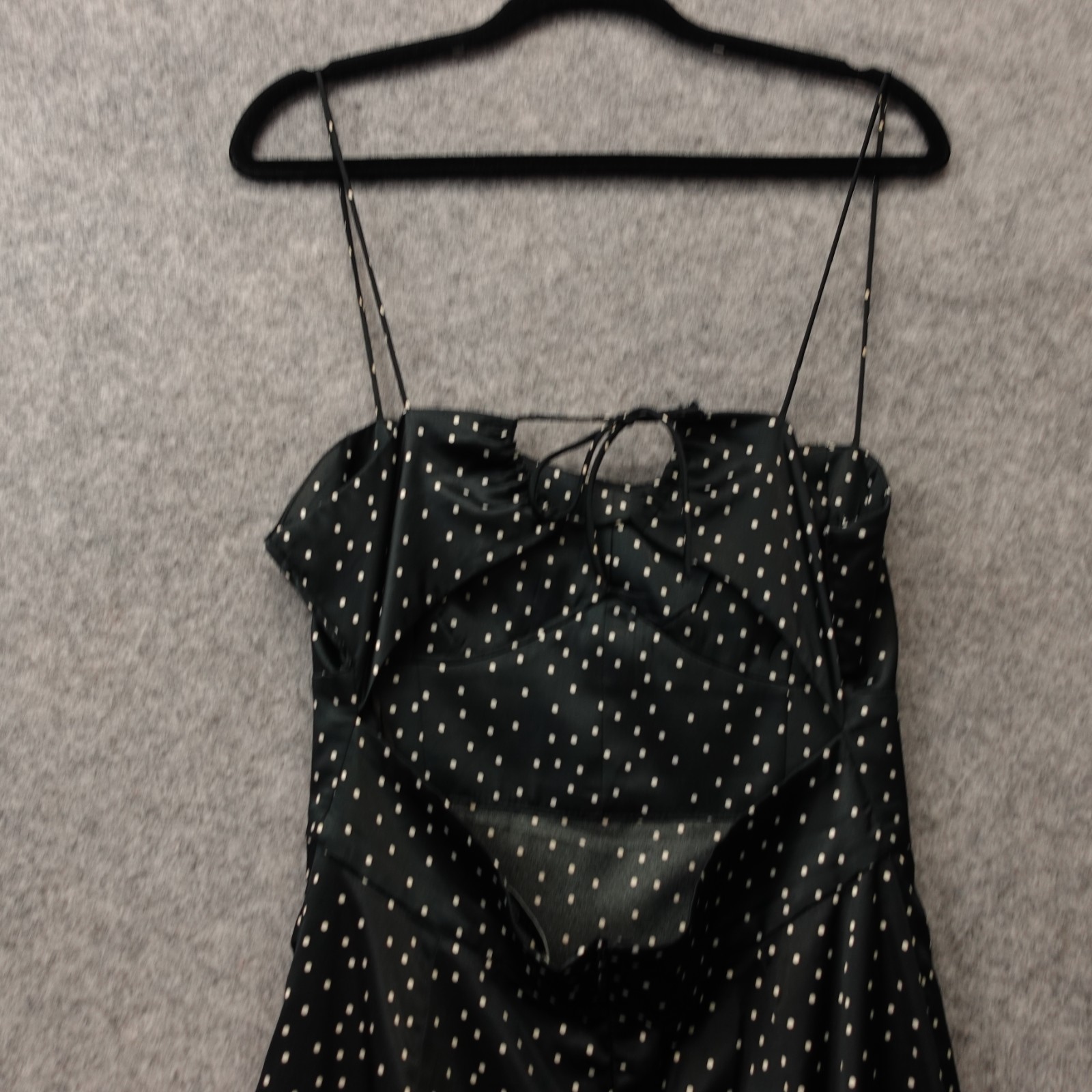 Womens Polka Dot Dress XS Black Corset Satin Cut Out Back SLIM Stretch Midi ZARA thumbnail 13