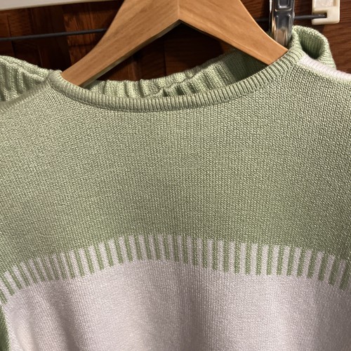 1980s Vintage MITA Beautiful Green White 2pc Sweater Knit Skirt Suit Size 18 - Picture 9 of 9