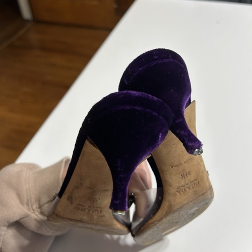 Vintage Y2K Prada Purple Velour Beaded Bow Open Toe Kitten Heels AS IS - READ - Picture 7 of 11