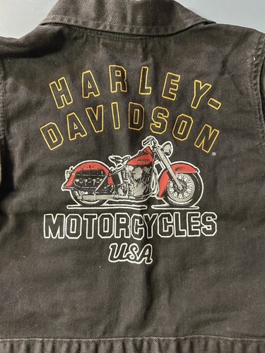 Harley Davidson Motorcycles Kids Denim Jean Vest Size 8 Distressed Custom w/ Pin - Picture 5 of 9
