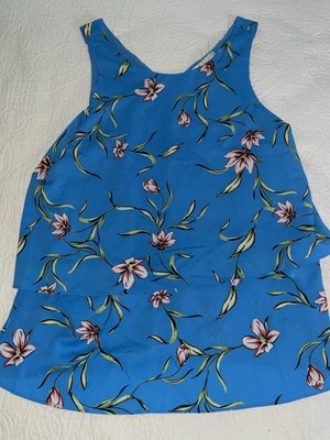 Cooper & Ella Blue Floral Tiered Ruffle NWT Tank Size L 