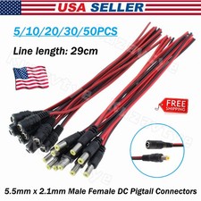 5/50x DC Power Pigtail Barrel Plug 12V 5A Male Female Cable Connectors 5.5 2.1mm