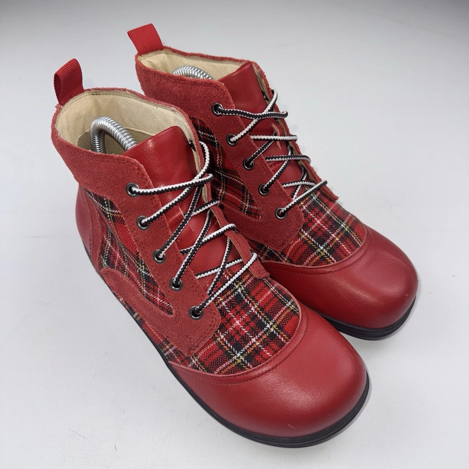 Alegria Kyla Red Plaid Leather Ankle Boots Womens EU 37 US 7 Comfort