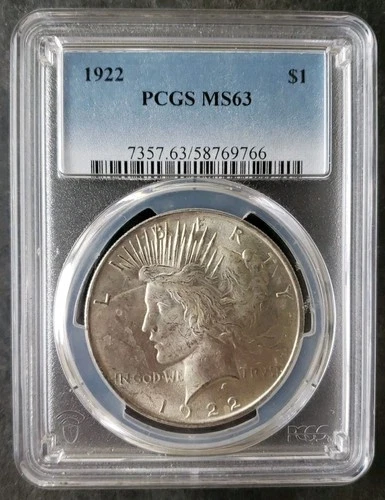 1922 $1 Peace Silver Dollar PCGS MS63