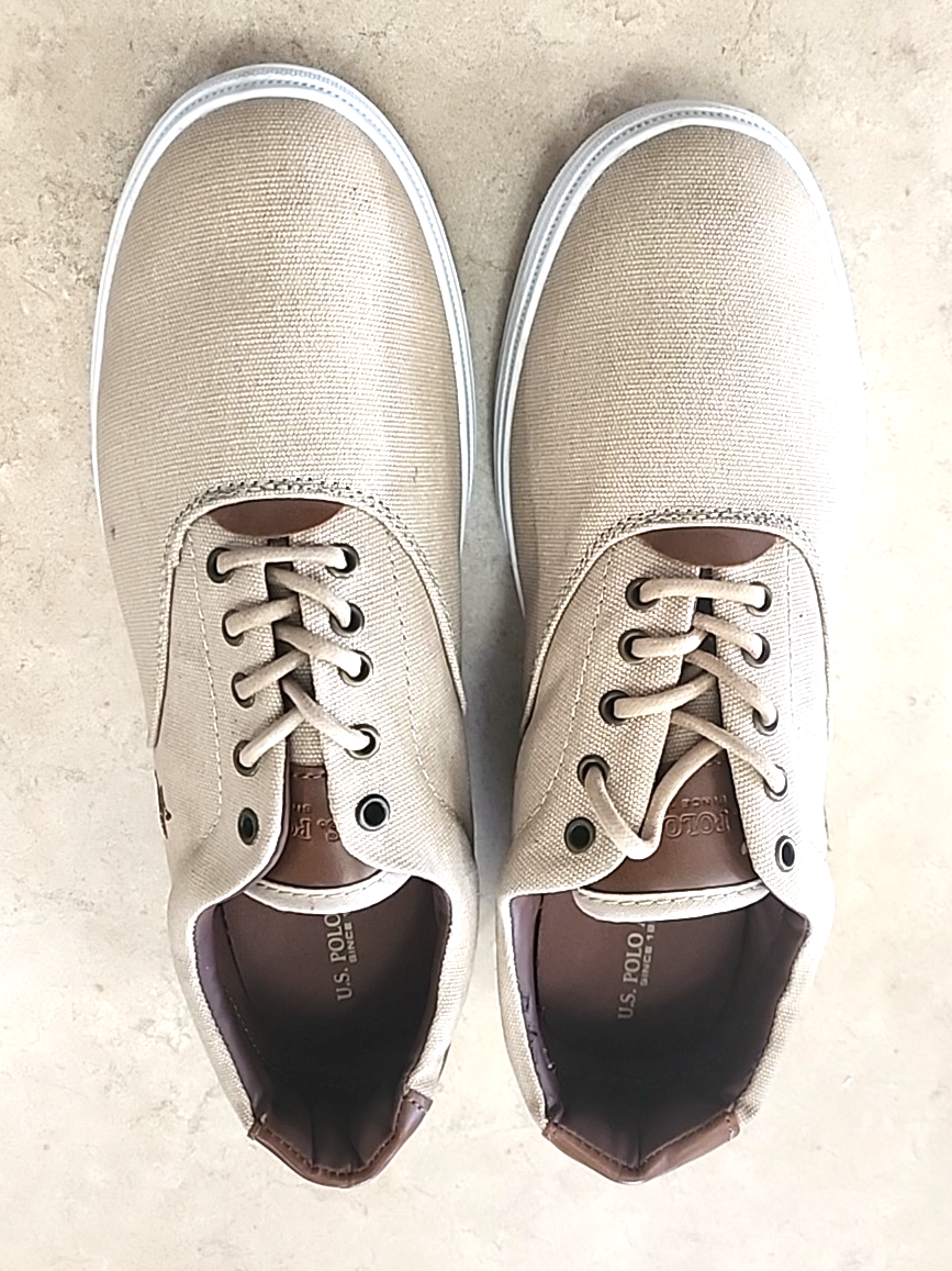 Polo Ralph Lauren scarpe uomo sneakers tela marrone e marrone logo pony taglia 11 NUOVE