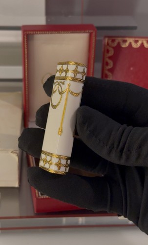 Vintage Cartier Roy King White Lacquer & Gold-Plated Lighter Stunning Piece - Picture 21 of 21