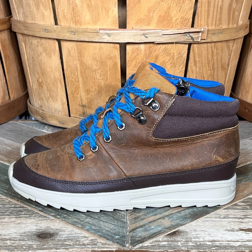 Clarks x Jack Nano Jaxton Run Brown Leather Blue Zip Up Laced Boots Boys Size 4 - Image 2 of 4