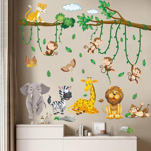 Wandtattoo Dschungel Tiere Baum Reben Wandsticker Kinderzimmer Tierische Party - Bild 4 von 6