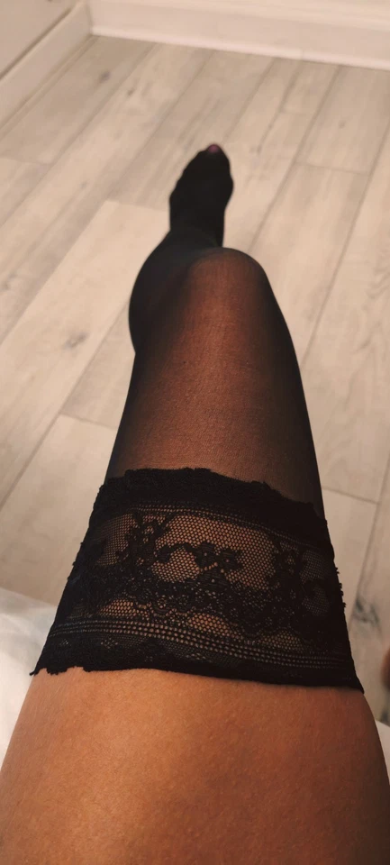 Damen schwarze dünne halterlose Strumpfhose Strumpfwaren Strümpfe - Bild 2 von 3