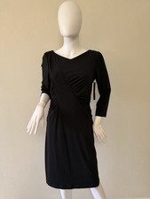 NWT David Meister Sheath Dress Ruched Jersey 3/4 Sleeve Black Knee Length Size 8