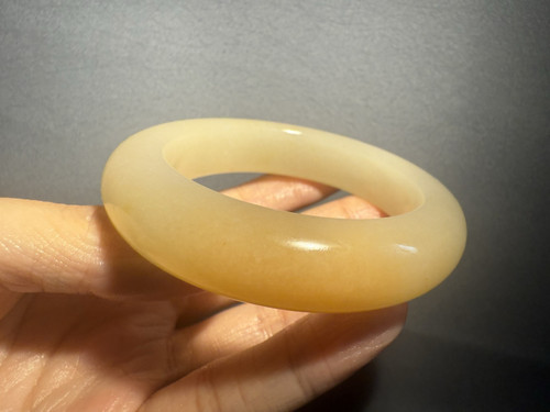 55.9mm Natural Sugar Color Mongolian Jade Round Bangle/Shetei Cui/ - Picture 5 of 9