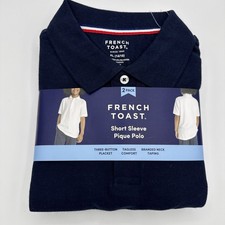 NEW 2 Pack French Toast Boys Short Sleeve Polos Uniform - Navy Blue - XL 14/16