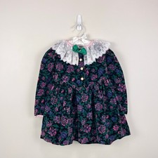 Vintage Hi-Girls Inc Floral Velvet Lace Collar Party Dress Toddler 4T USA