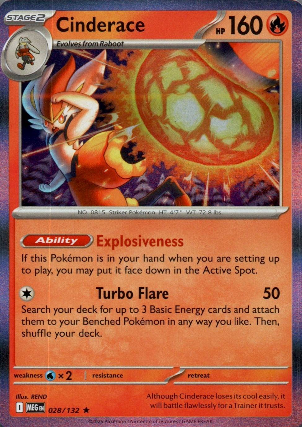 Cinderace Rare ME01: Mega Evolution 028/132 NM