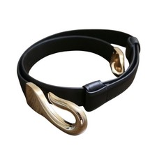 Chico's Gold Hook Buckle and Black Leather Belt Size S/M