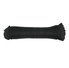 1/4 inch Black Dacron Polyester Rope - 100 Foot Hank | Solid Braid - Industri...