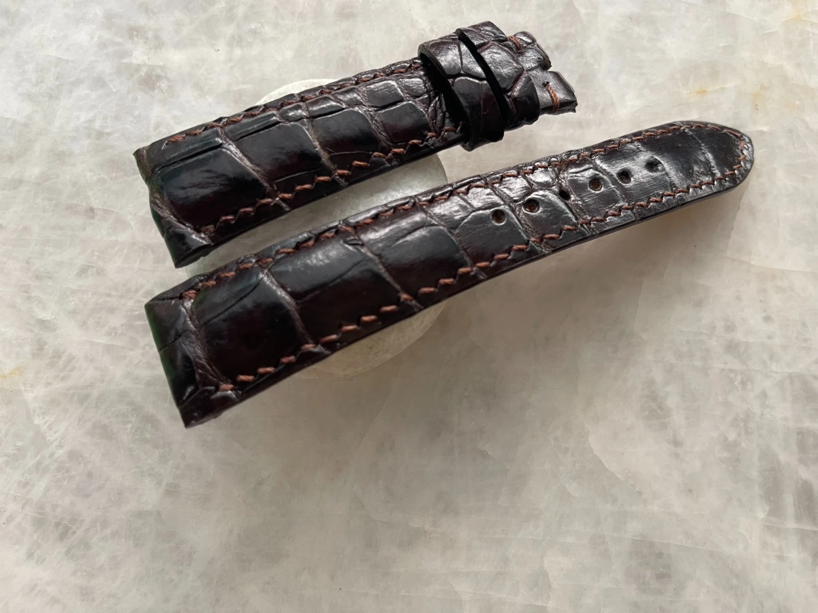 22mm/18mm Brown Alligator Crocodile Print Leather Watch Strap Band