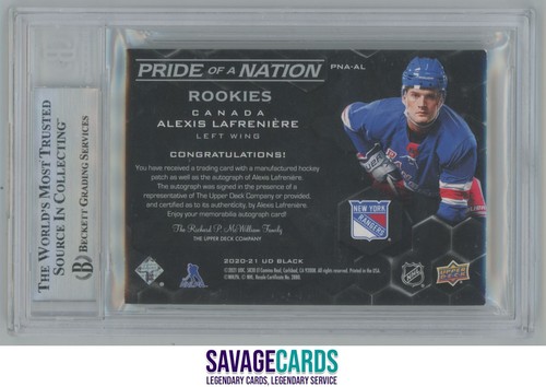 2020-21 SPx UD Black Pride of a Nation Auto Patch Alexis Lafreniere BGS 8 Auto - Picture 2 of 3
