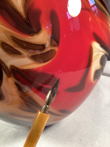 "Exquisito jarrón grande de vidrio de Murano de 14"" rojo aventurina negro remolino 12,5 libras" - Imagen 9 de 10