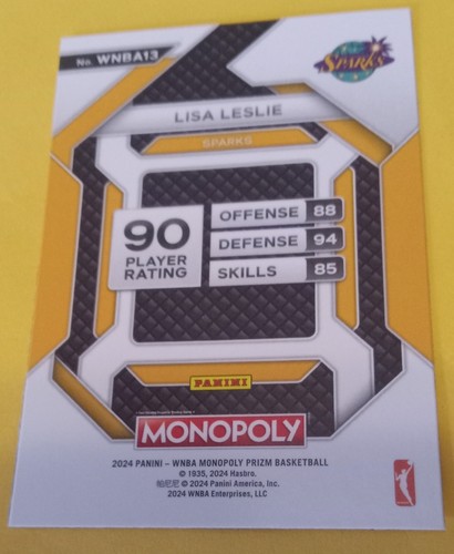 2024 Panini WNBA Monopoly Prizm Lisa Leslie #WNBA13 Los Angeles Sparks 🏀 - Bild 2 von 2