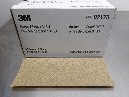 1 Box of 200 NEW! 3M 346U 3-2/3"x9" Paper Abrasive Sheets 80 Grit D-Weight 02175