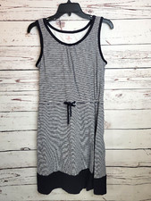 Talbots Navy Blue Striped Drawstring Sleeveless Tennis Dress Women's Size Medium