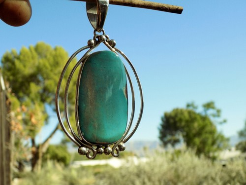 Sterling Silver Bisbee Blue Turquoise Pendant Navajo Harold Tahe New Jewelry - Picture 3 of 5