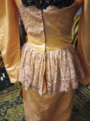 Vtg Rose Taft For Couture Fashions Rayon/Lace/Rhinestones Long Dress Sz M - Picture 7 of 8