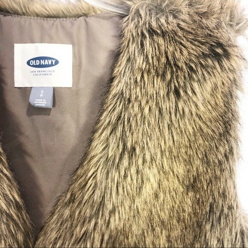 Old Navy Faux Fur Brown Vest Sz Small Petite NWOT~ Misses Women’s Open Front - 第 4/9 張圖片