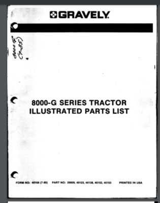 Gravely 8000 series tractor parts list manual 55 pages 1985