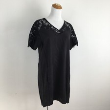 FRENCH CONNECTION Black V Neck Sheer Lace Insert Short Sleeve Dress Womens sz 4