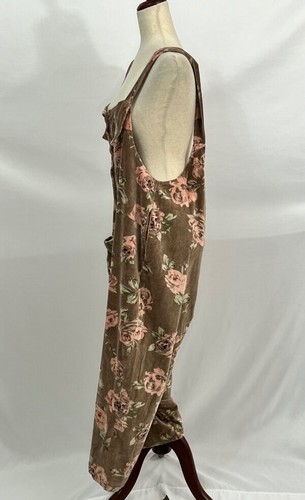 LES OURS OS S M L Dusty Tan Pink Floral Rose Velour Overalls NWT - Picture 7 of 12