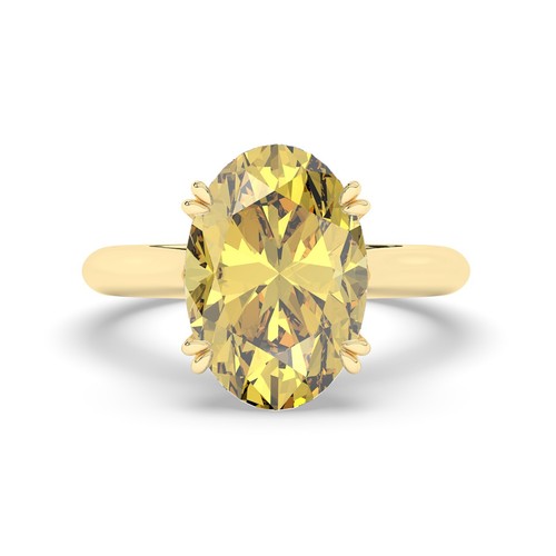 Oval Solitaire 14K Yellow Gold Vivid Yellow Engagement Ring 4.05ct Lab-grown IGI - Picture 7 of 19