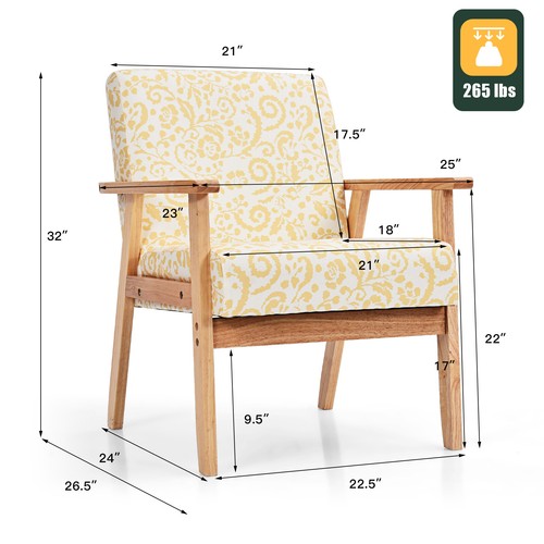 2 PCS Modern Accent Armchair Fabric Lounge Chair Home Decoration Yellow Floral - Bild 2 von 7