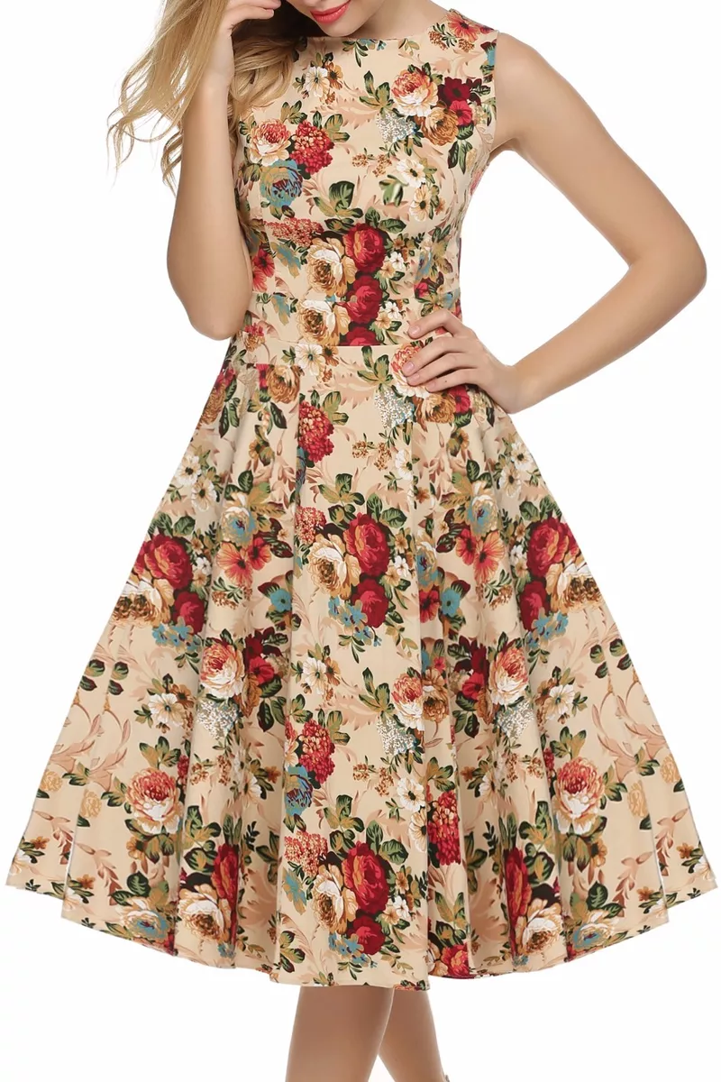 ACEVOG Womens Retro Vintage 1950s High West Swing Dress Casual