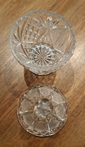 Vintage Lead Crystal Compote - 6" Cut Glass Small Footed Candy Dish with Cover - Picture 3 of 6