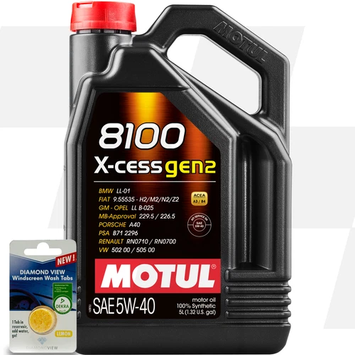 Motul 8100 X-Cess Gen2 5W40 Fully Synthetic Engine Oil 5L 5 Litre +5L SCREENWASH