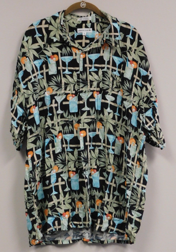 Pierre Cardin Mens Hawaiian Shirt Floral XL Short Sleeve Bamboo & Drinks - Picture 1 of 3