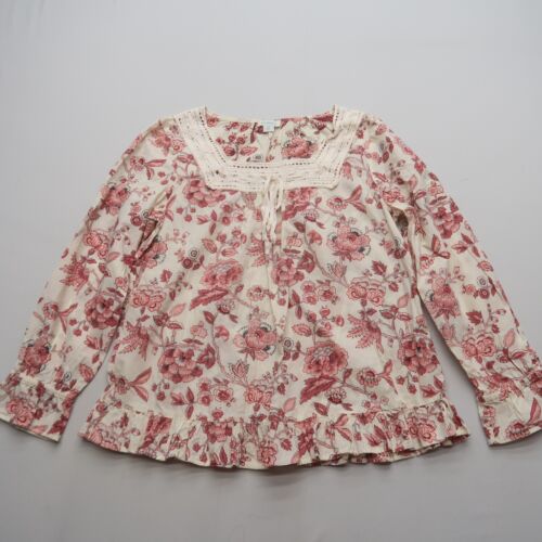 Sundance Floral Blouse XS Cottagecore Romantic Crochet Boho Lace Cotton Top - Picture 4 of 10