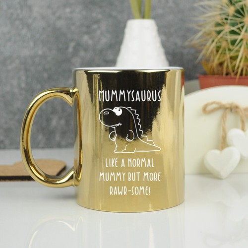Mothers Day Gift Mummysaurus Silver Gold Metallic Coffee Mug Cute Gift for Mummy - Picture 6 of 20